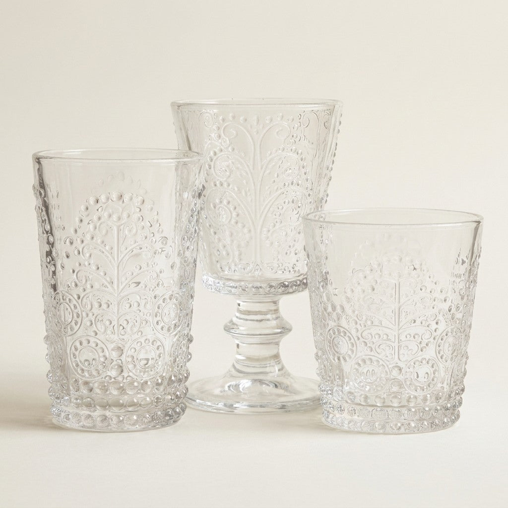 Lacework Pattern Wine Glass 6 H 12Oz - Clear