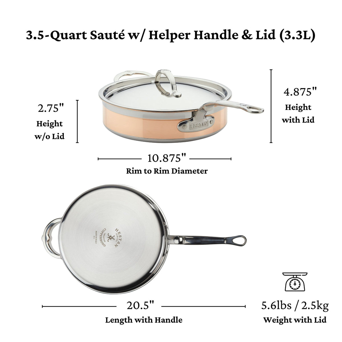 Hestan CopperBond Covered Sauté Pan with Helper Handle, 3.5 Qt