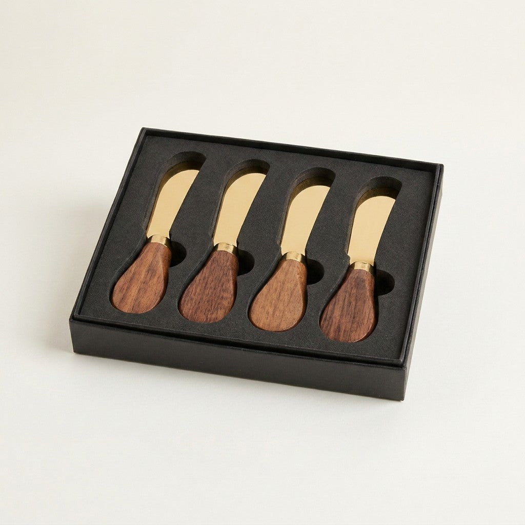 Walnut Handled Pate Spreaders, Gold, Set of 4
