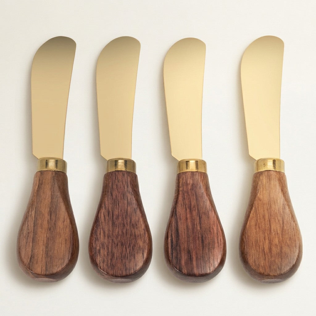 Walnut Handled Pate Spreaders, Gold, Set of 4