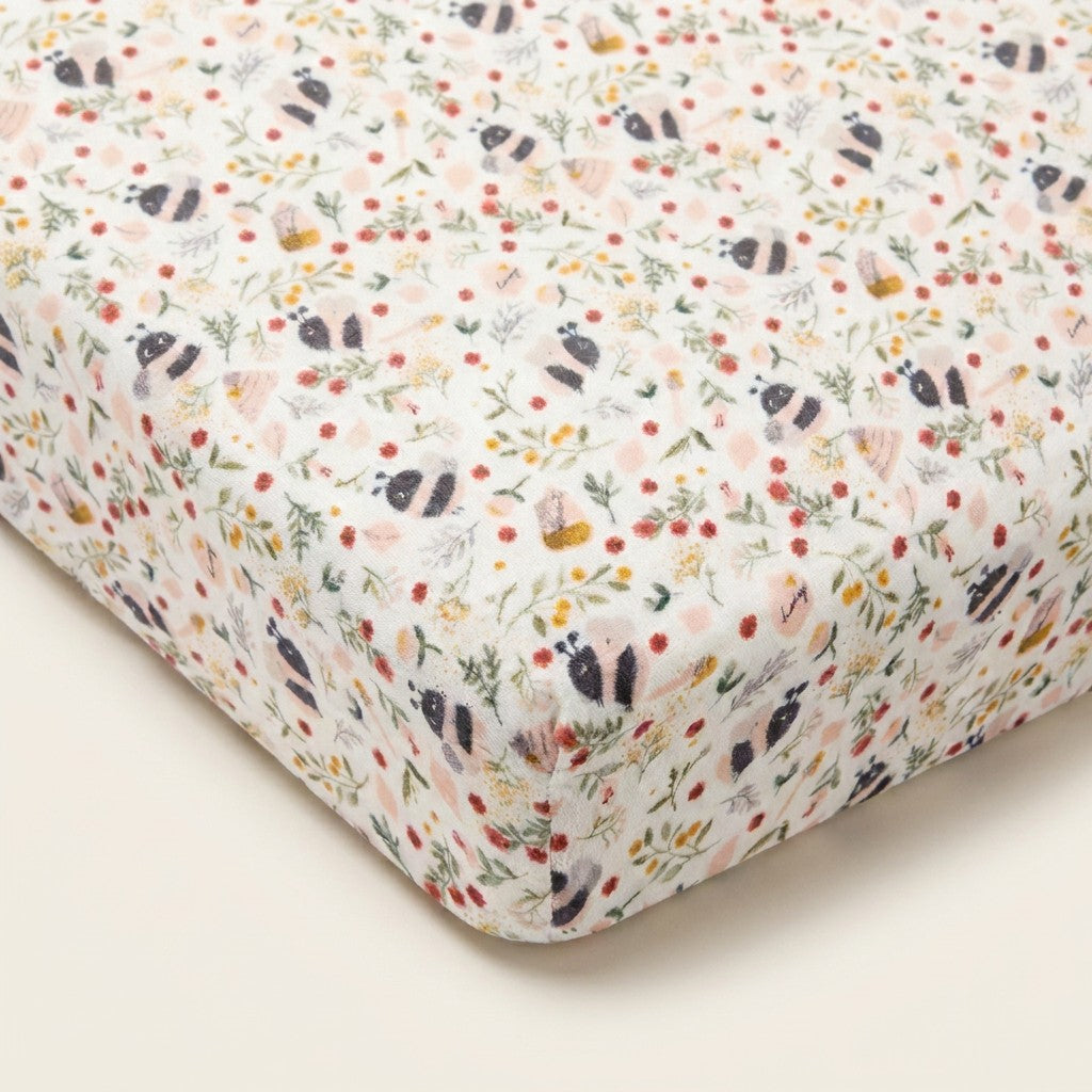Bumble Bees Muslin Fitted Crib Sheet