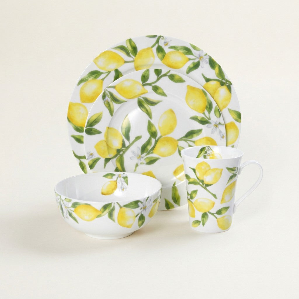 Lemons Bone China, 16-Piece Dinnerware Set