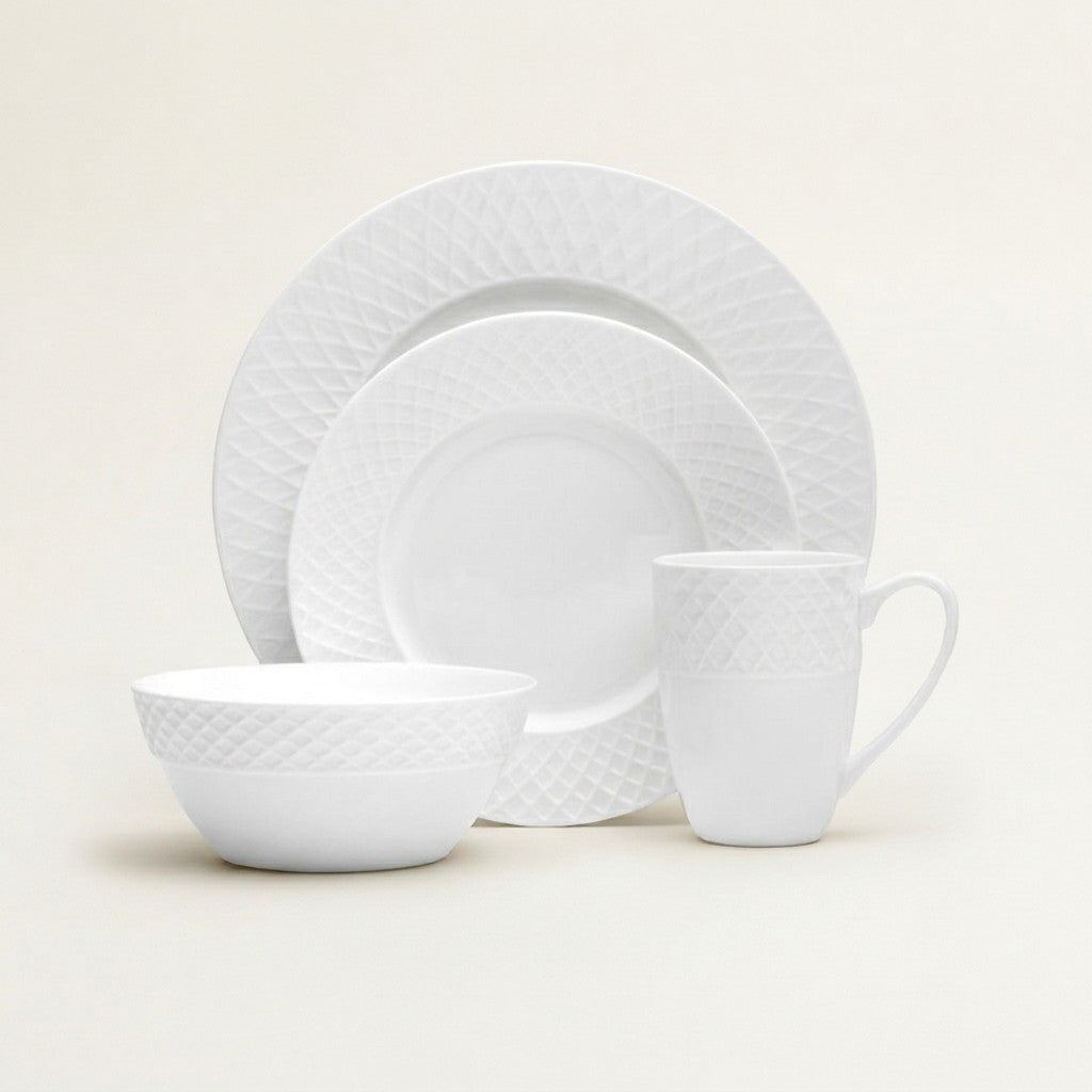 Trellis White, 16-Piece Dinnerware Set