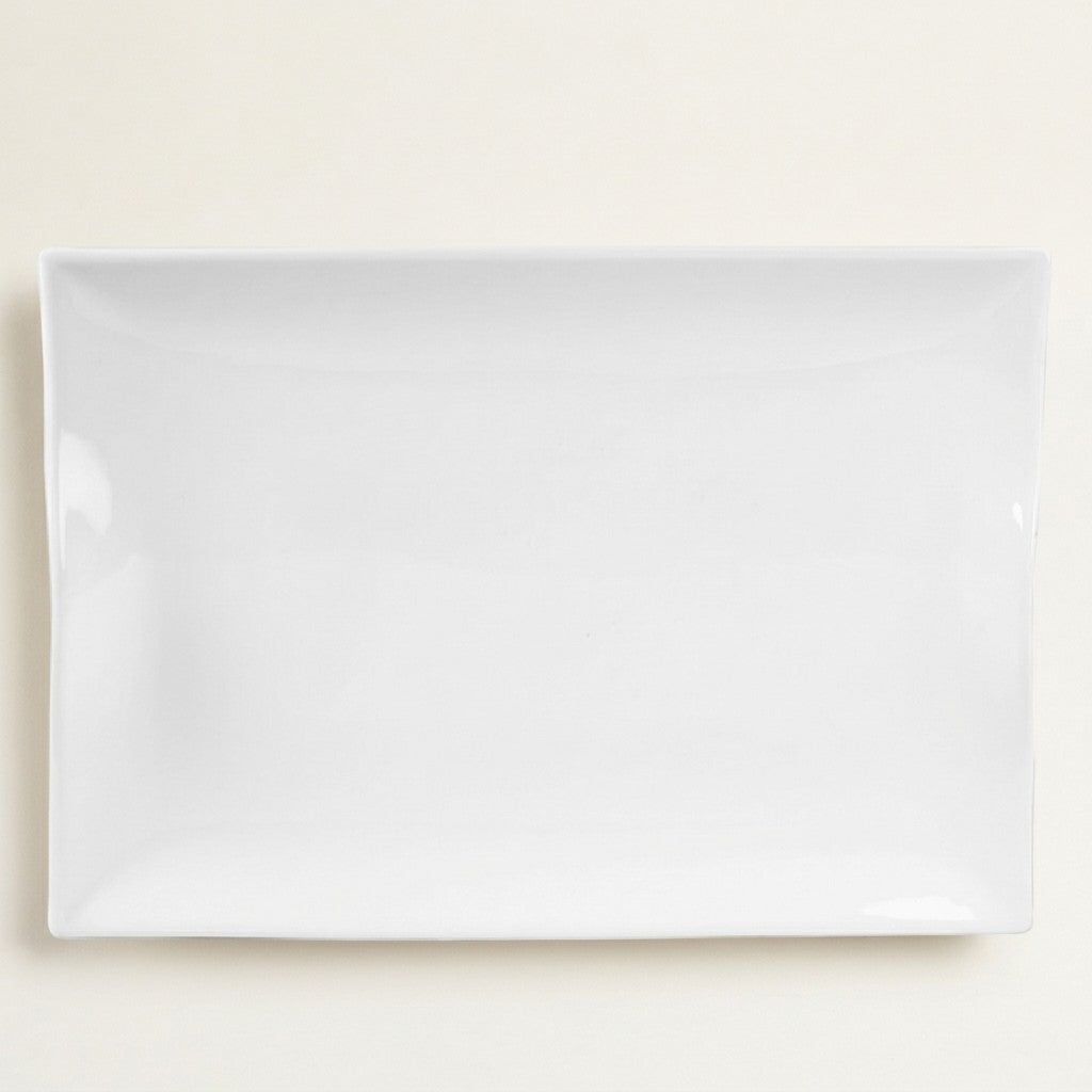 Everyday White Rectangular Serving Platter with Handles, 18.25 in