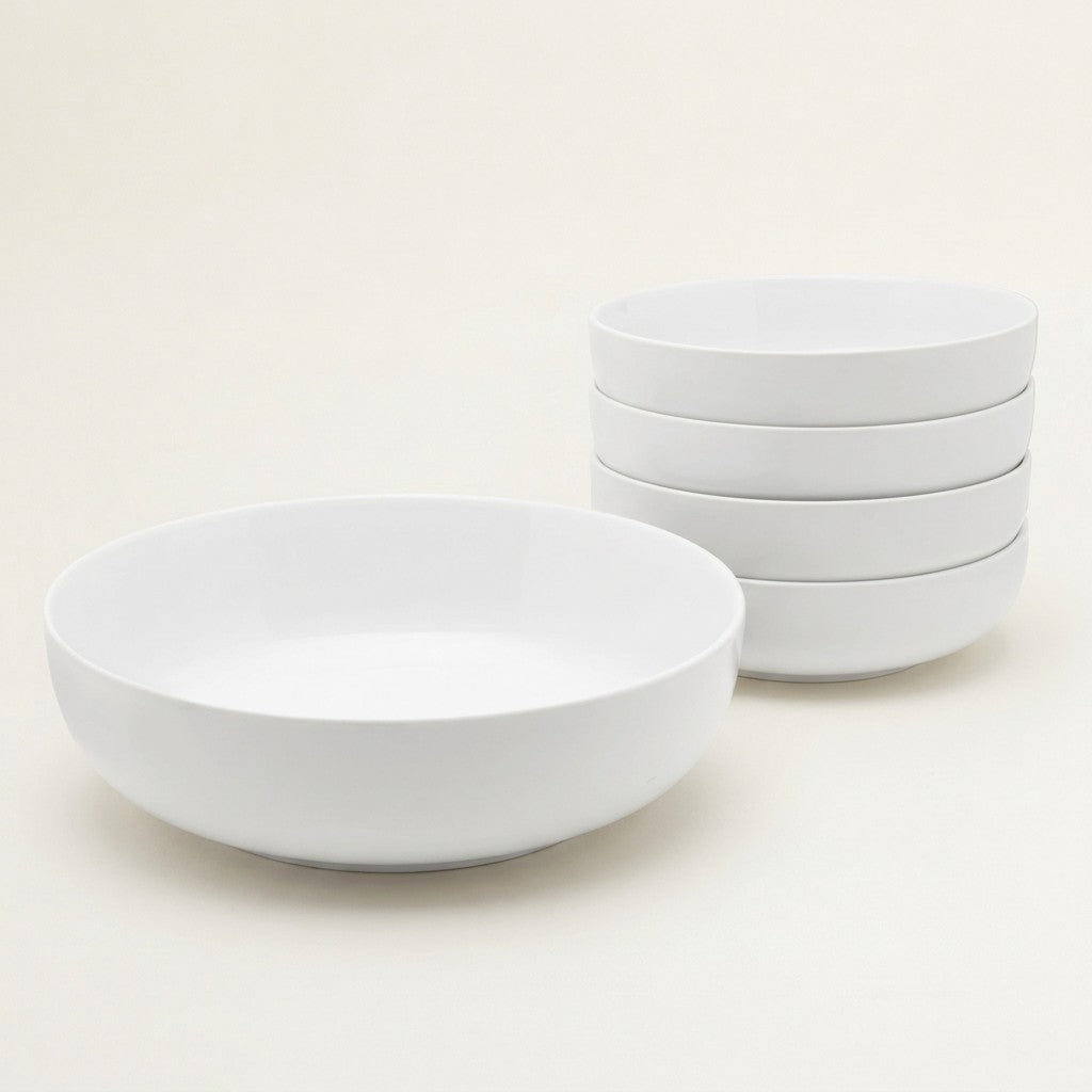 Everyday White Pasta Bowls, Set of 5