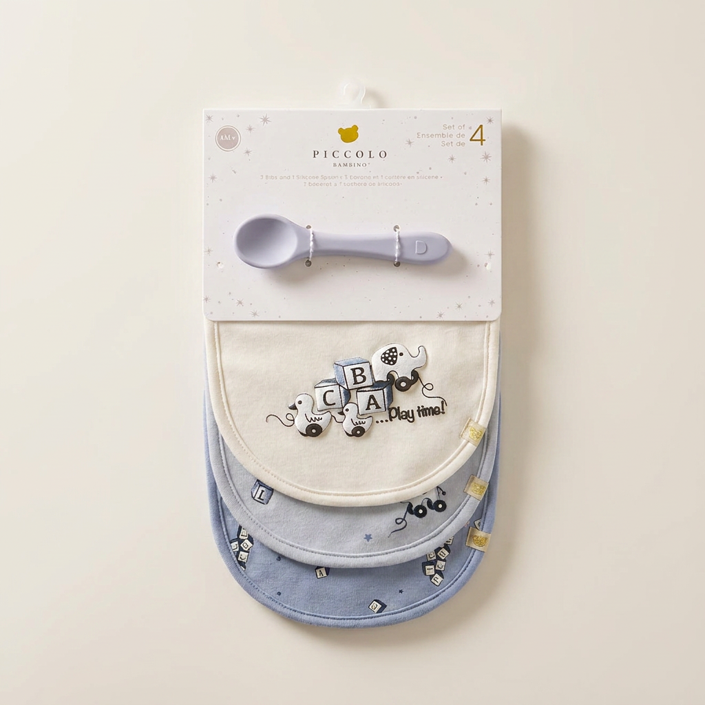 4 Pack bibs & Silicone Spoon