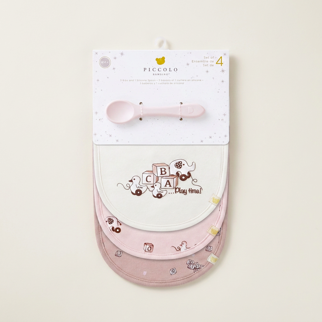 4 Pack bibs & Silicone Spoon