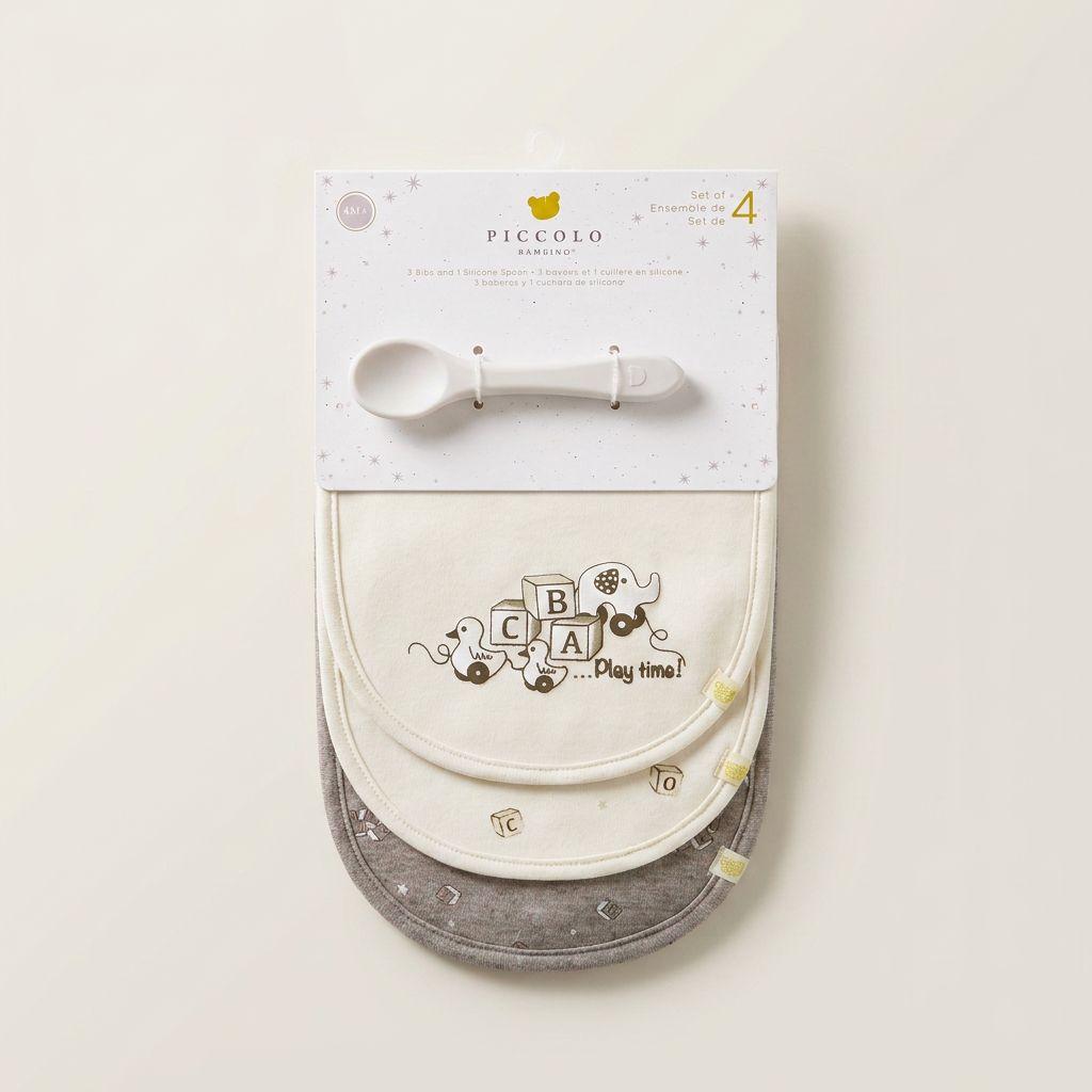 4 Pack bibs & Silicone Spoon