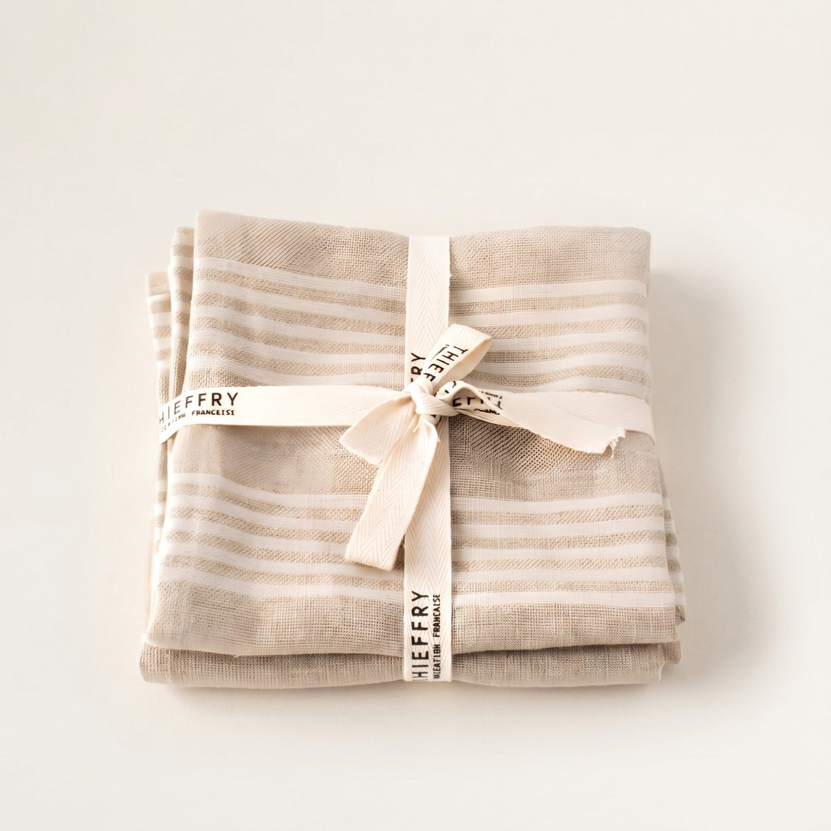 Thieffry Belgian Linen Dishtowels, White Stripe & Natural, Set of 2
