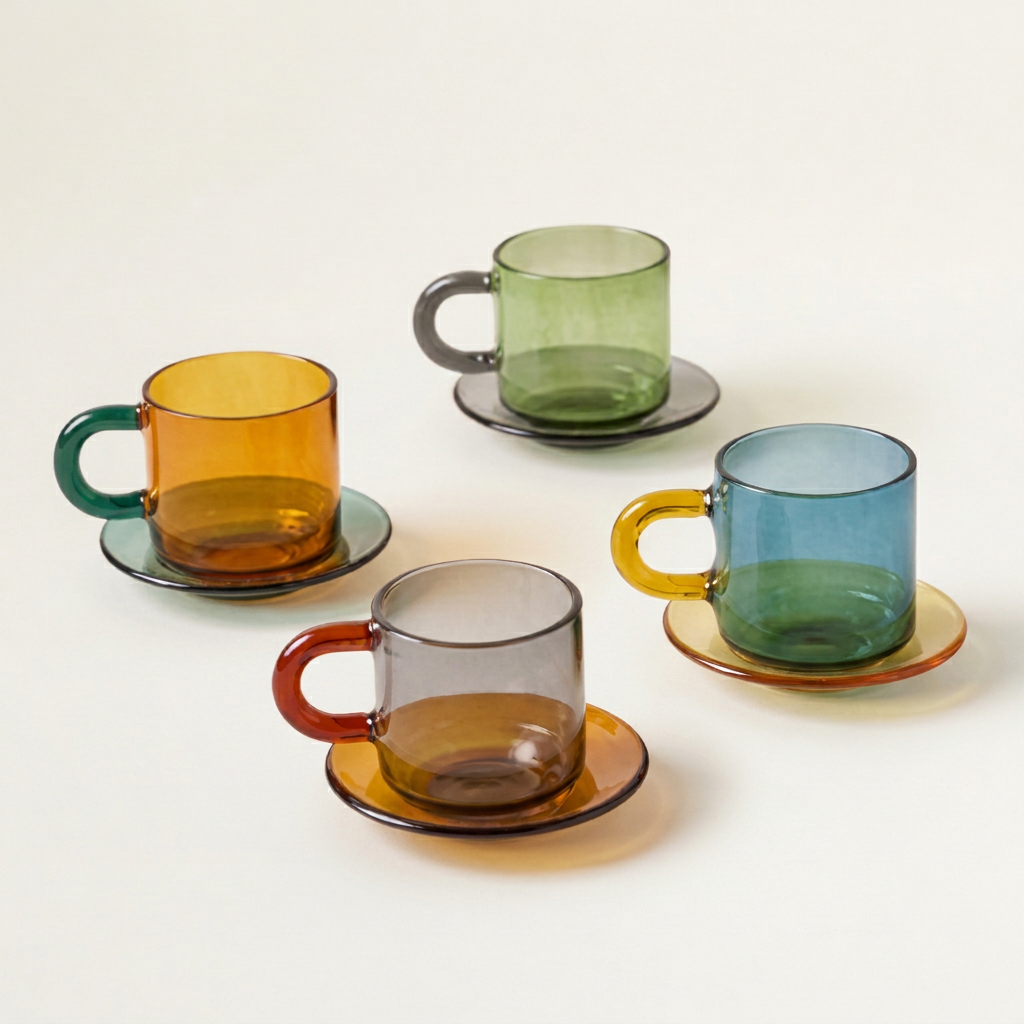 Niko Glass Espresso Cup & Saucer, Set of 4