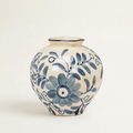 Large Blue Floral Round Vase