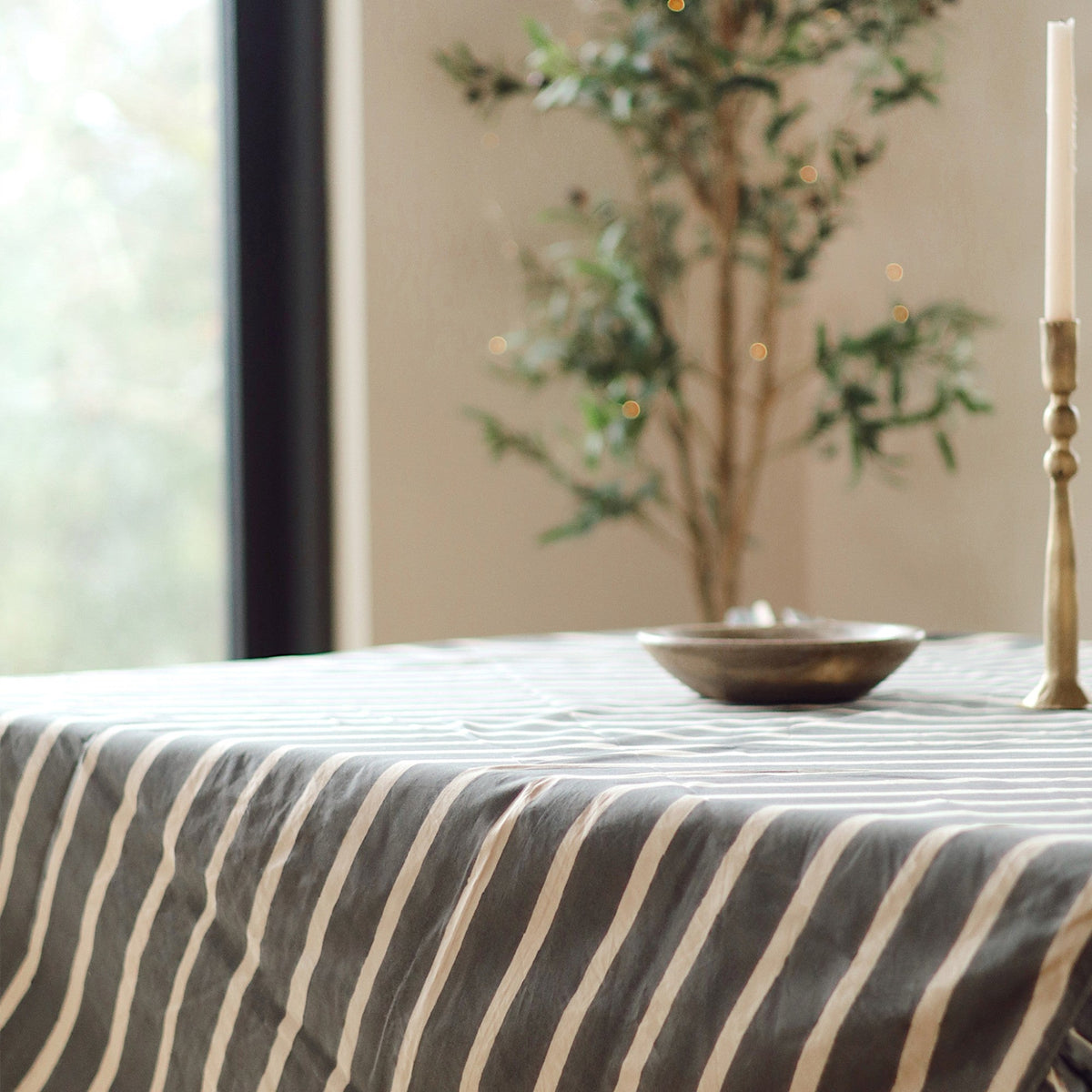 Block Print Stripe Ruffle Tablecloth
