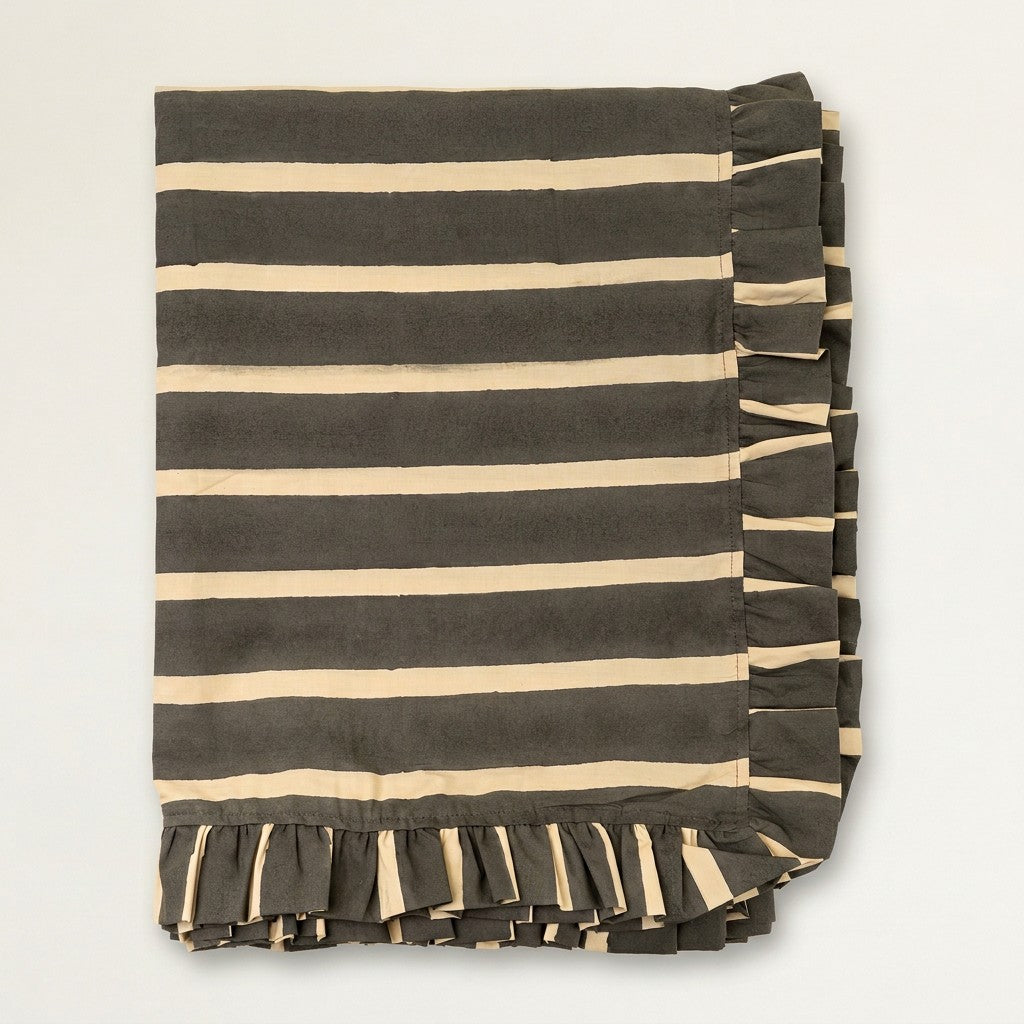 Block Print Stripe Ruffle Tablecloth
