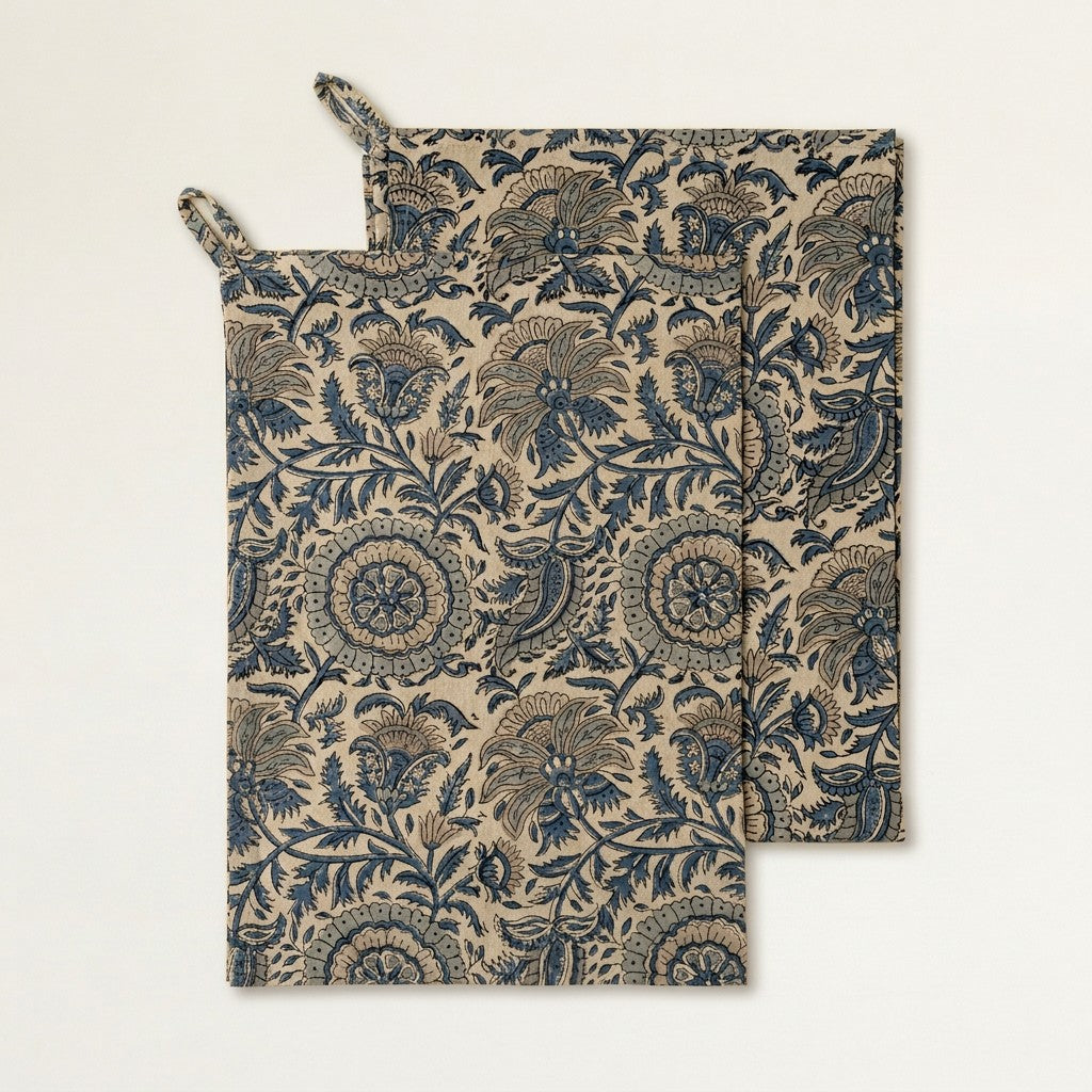 Capri Block Print Tea Towels Set of 2