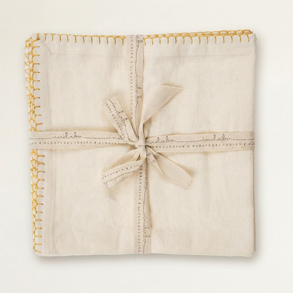 Gold Blanket Stitch Napkins Set of 4