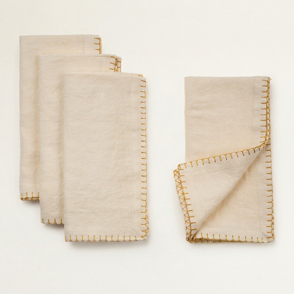 Gold Blanket Stitch Napkins Set of 4