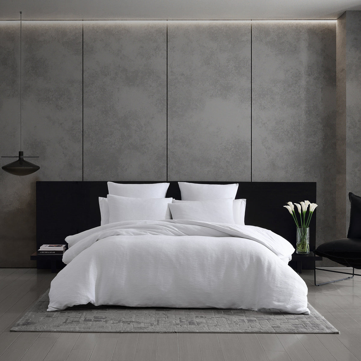 Solid Textured Pleats Duvet Cover Set