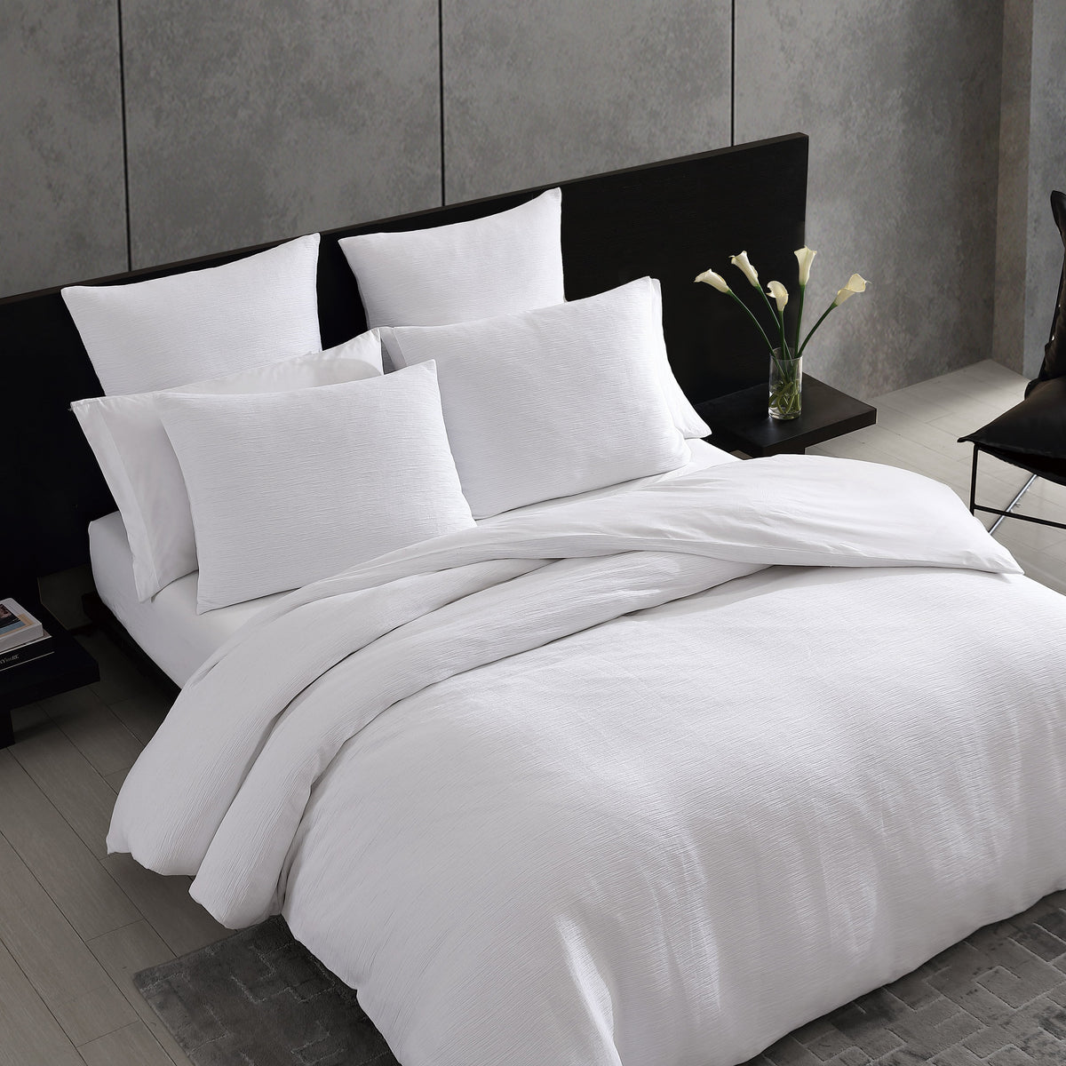 Solid Textured Pleats Duvet Cover Set