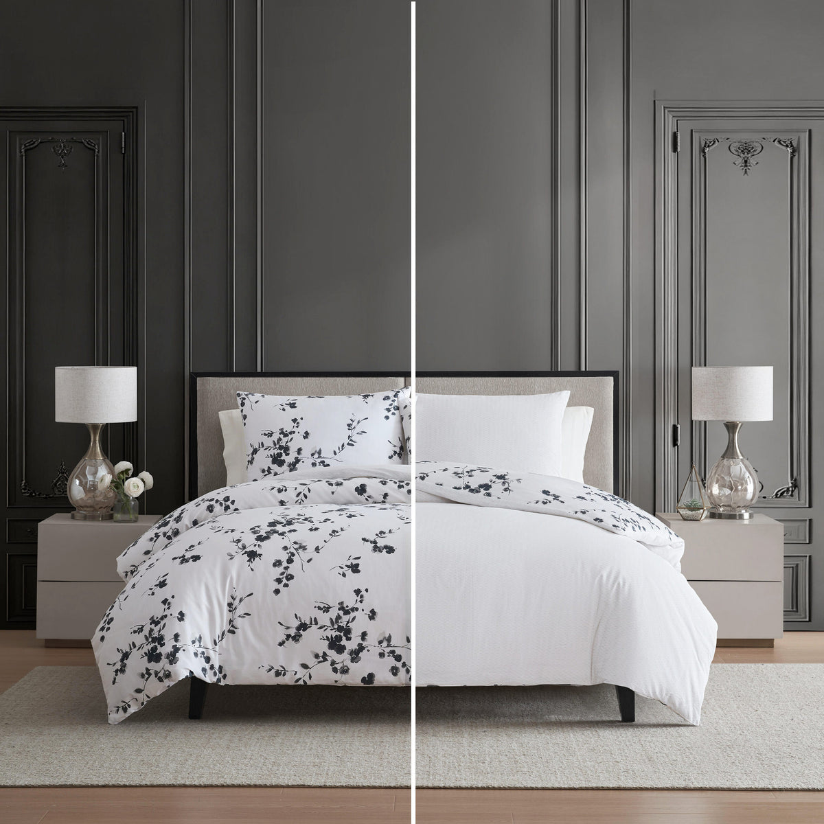 Noir Bouquet/Ikat Line Duvet Set